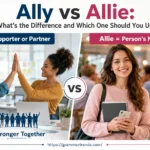 “Educational comparison image showing Ally as a supporter or partner and Allie as a female personal name.”
