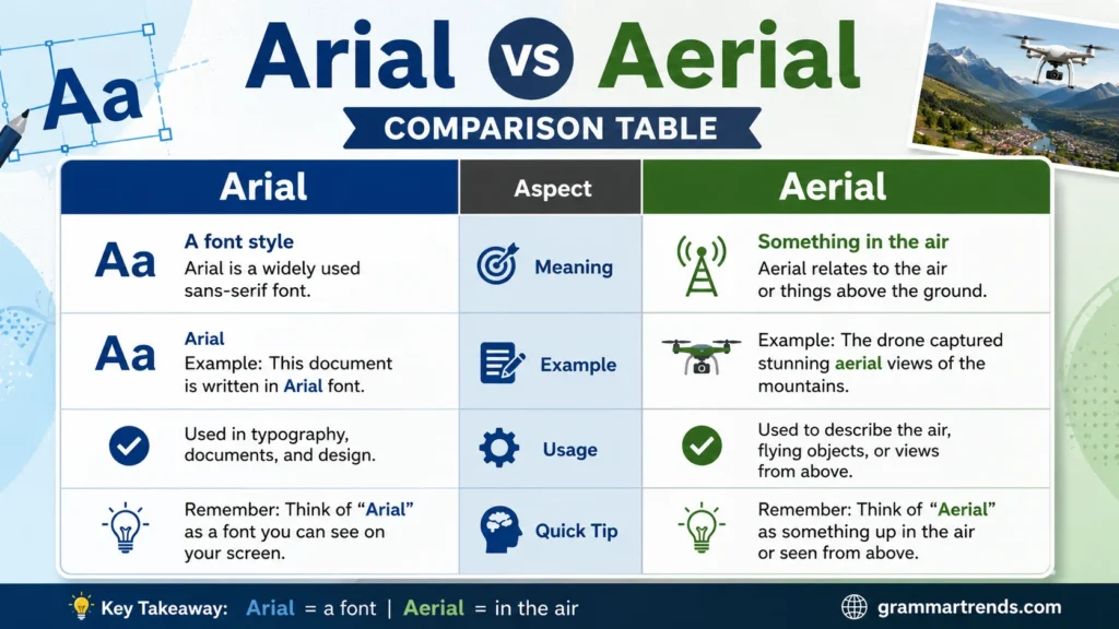 Arial vs Aerial Comparison Table