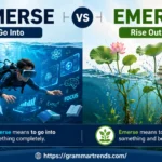 Educational graphic showing the difference between immerse and emerse with underwater immersion and aquatic plants rising above water.