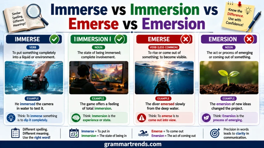 Immerse vs Immersion vs Emerse vs Emersion