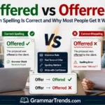 Side-by-side comparison showing the correct spelling “Offered” and the incorrect spelling “Offerred” with proofreading and grammar correction elements.