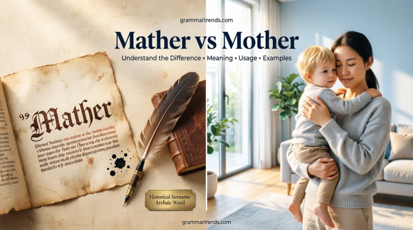 Feature image comparing Mather vs Mother with an old historical manuscript representing Mather and a caring mother with her child representing Mother.