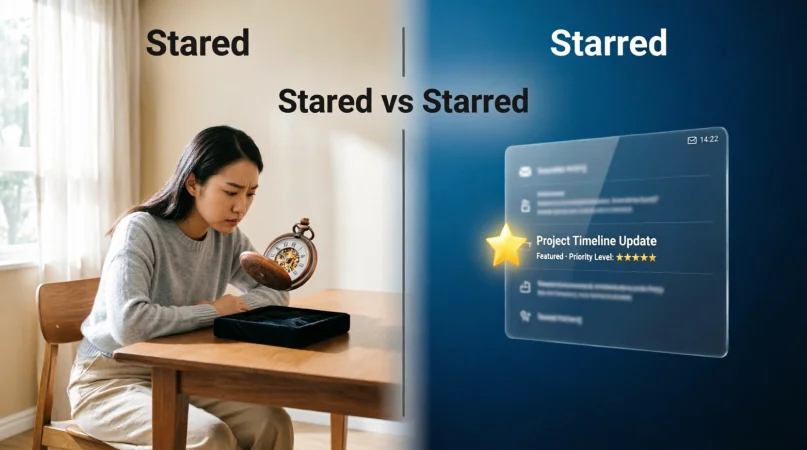 Split-screen illustration showing a person staring intently on the left and a starred digital or cinematic highlight scene on the right.