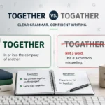 Grammar comparison showing “together” as correct and “togather” as incorrect, highlighting common spelling confusion in English writing.