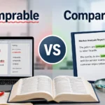 Side-by-side comparison of the misspelled word “Comprable” and the correct word “Comparable” with proofreading and grammar correction elements.