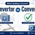 Convertor vs Converter comparison showing the correct modern spelling converter alongside the technical variant convertor with grammar and technology elements.