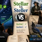 Split-screen comparison showing Stellar as excellence and star-related success versus Steller as the surname associated with wildlife species including the Steller sea lion, Steller’s jay, and Steller’s sea eagle.