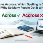 Across vs Accross spelling comparison showing that "Across" is correct and "Accross" is incorrect with grammar and proofreading visuals.