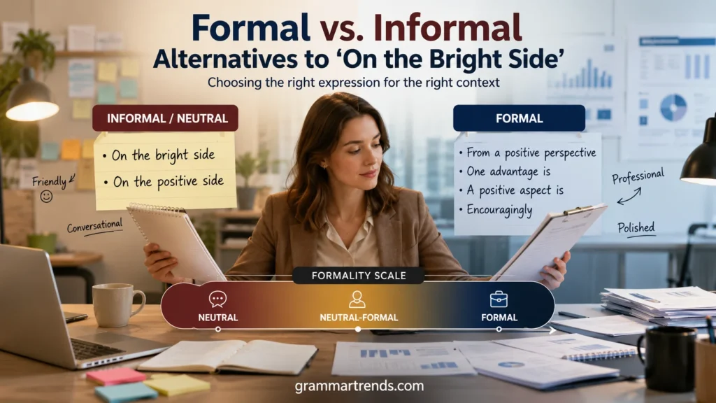 Formal vs. Informal Alternatives to “On the Bright Side”