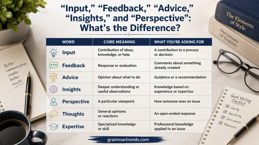 “Input,” “Feedback,” “Advice,” “Insights,” and “Perspective”: What's the Difference