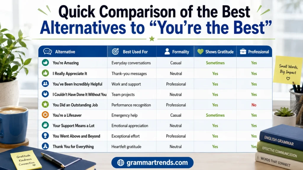 Quick Comparison of the Best Alternatives to "You're the Best"