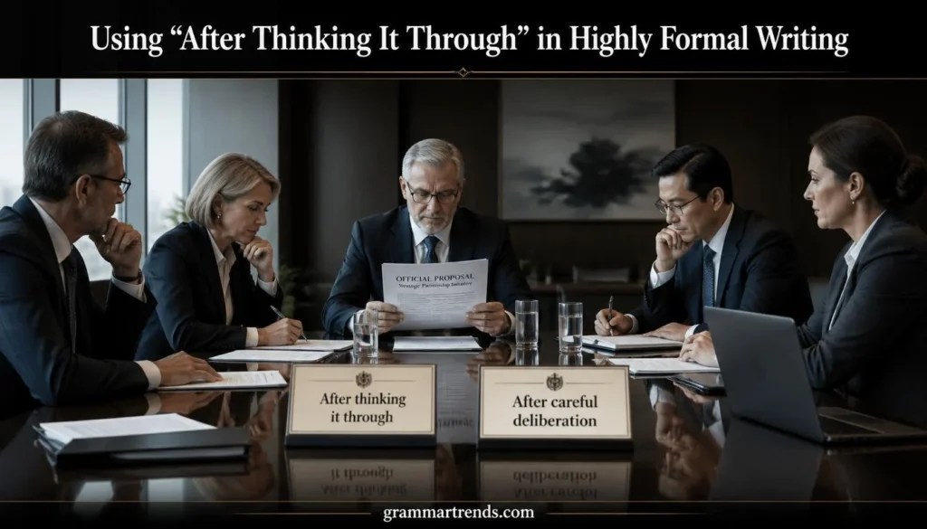 Using “After Thinking It Through” in Highly Formal Writing